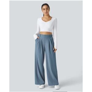 HALARA Wide Leg Pants in Blue and White